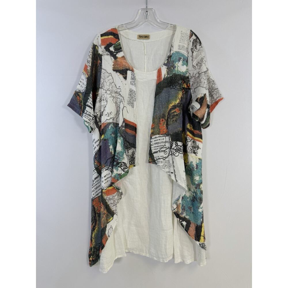 Tera Bora Linen Dress Tunic Top Layered Short Sleeve Lagenlook‎ Shirt Sz L Italy